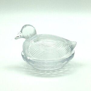 Vintage Martha Stewart Clear Glass Duck on Nest Covered Dish Candy Trinket